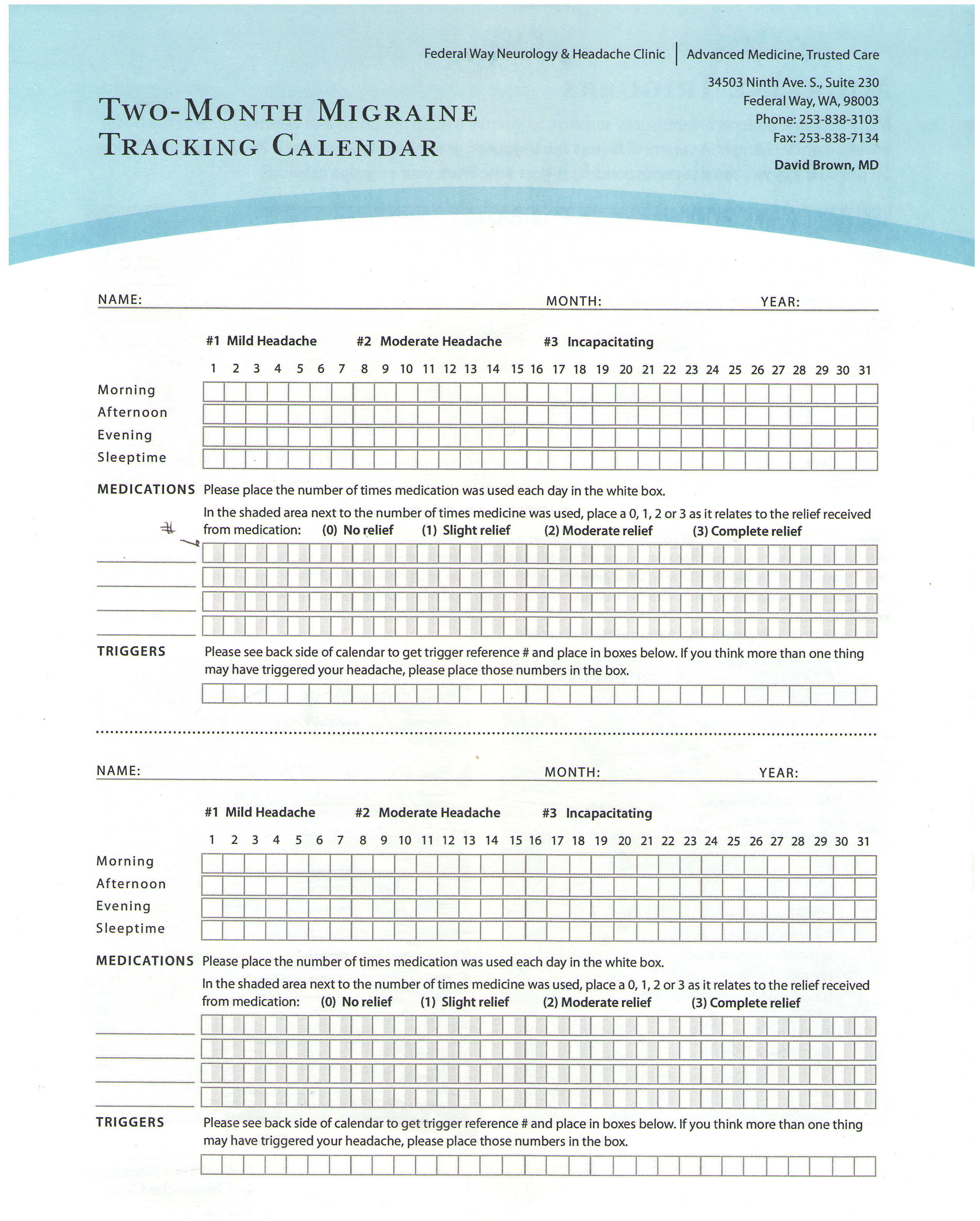 Headache Chart Template